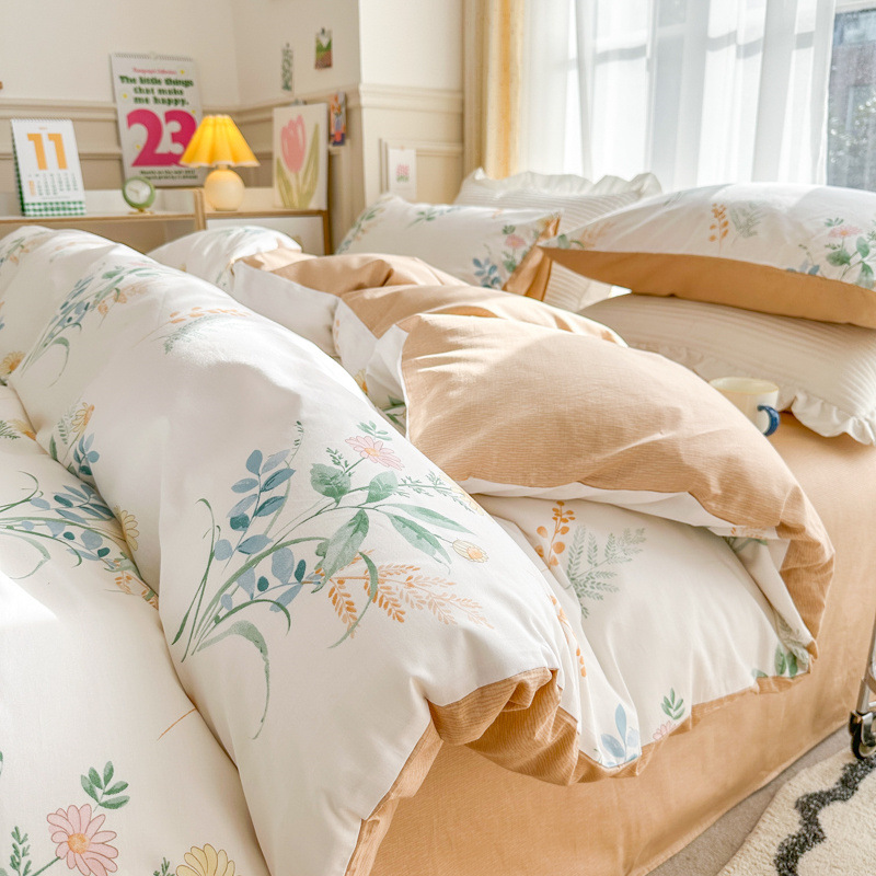 Spring Field Small Fresh Cotton Four-piece Set - Orange b8