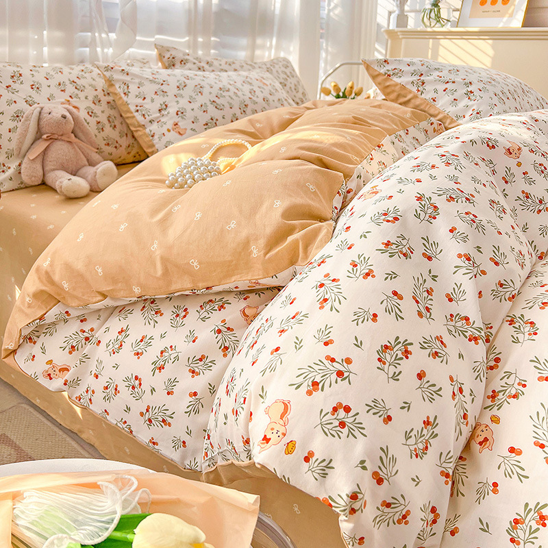 Spring Field Small Fresh Cotton Four-piece Set - Orange b8
