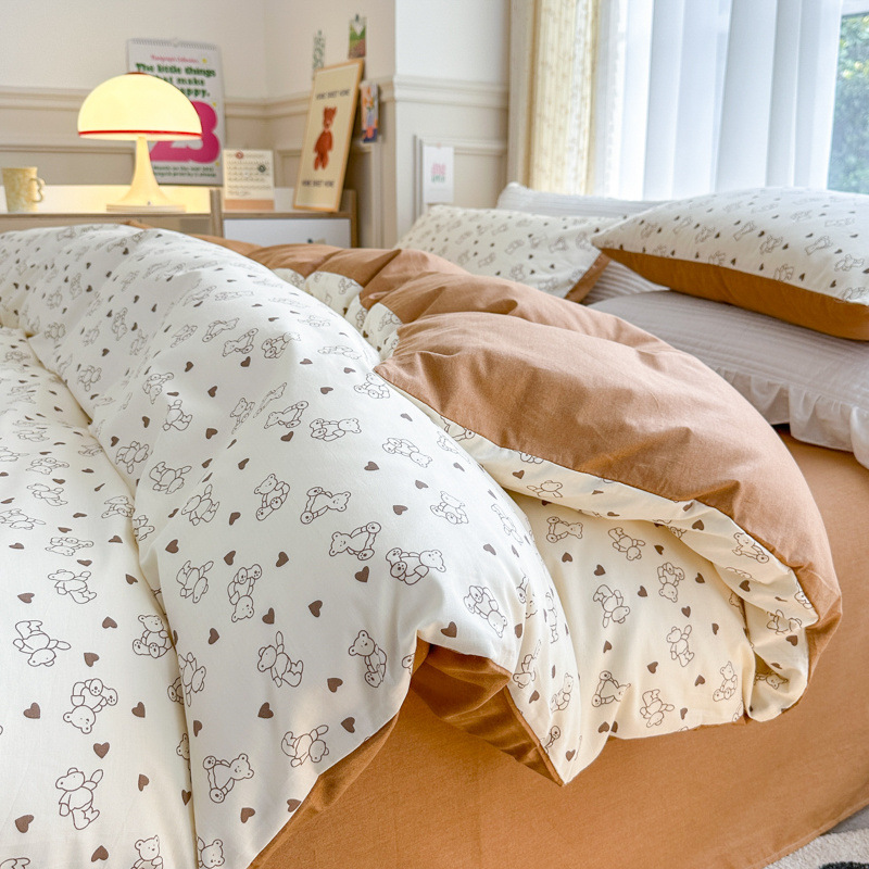 Spring Field Small Fresh Cotton Four-piece Set - Orange b8