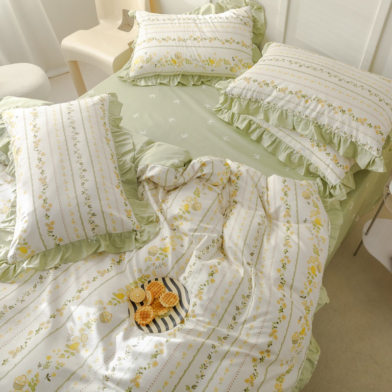 Cotton princess style lace four-piece set - Green b25