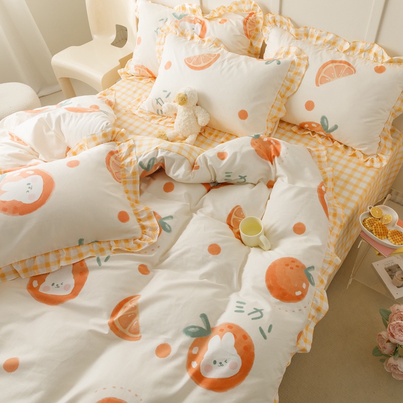 Cotton princess style lace four-piece set - Orange b24