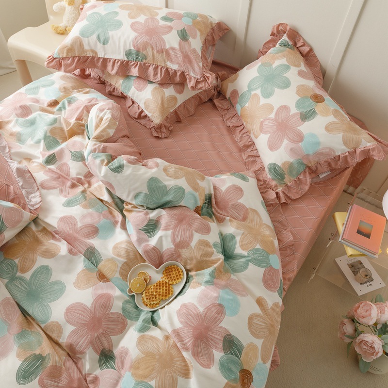 Cotton princess style lace four-piece set - Orange b24