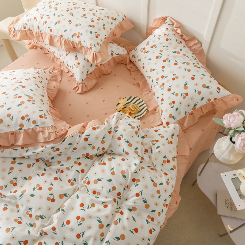 Cotton princess style lace four-piece set - Orange b24