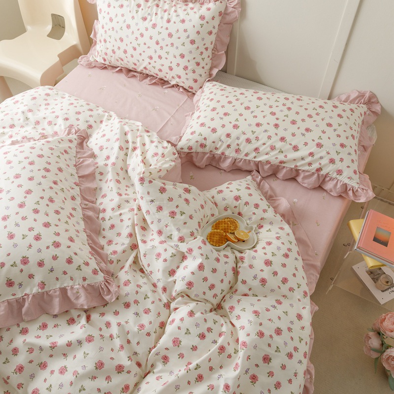 Cotton princess style lace four-piece set - Pink b23