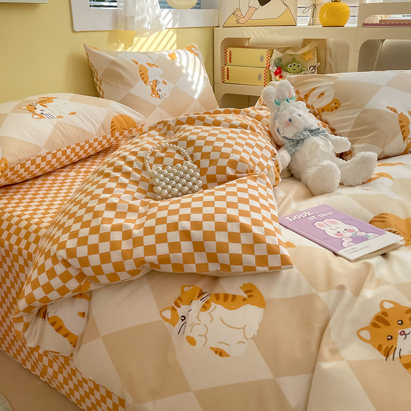 Cotton Small Floral Bed Four-piece Set-Orange b4
