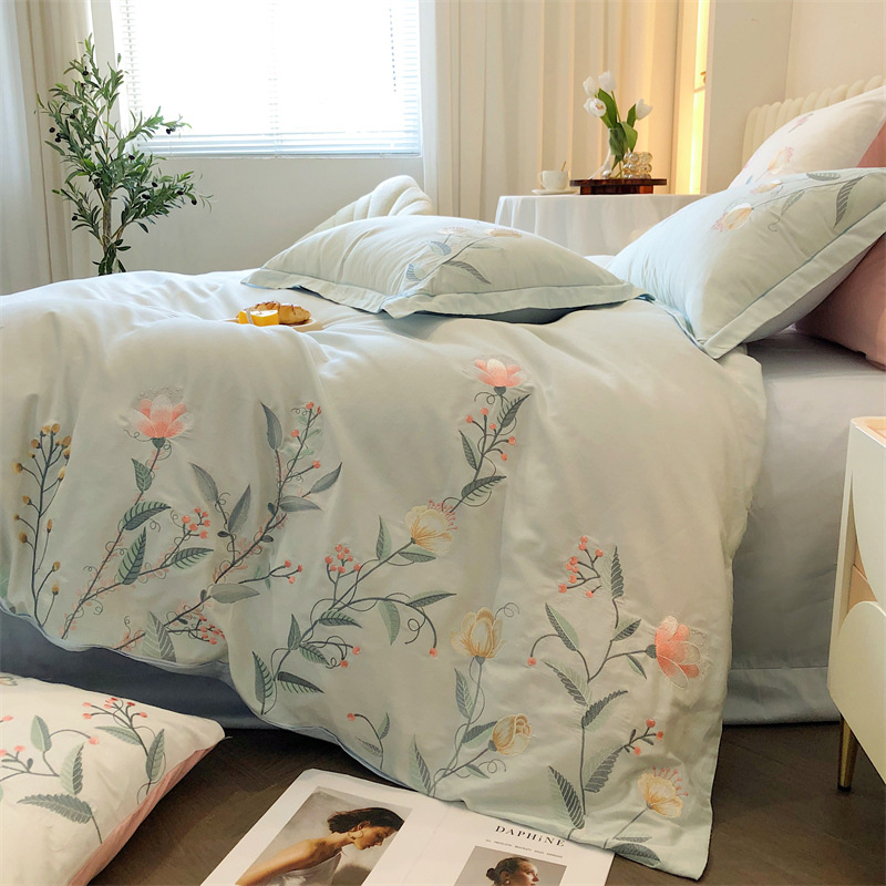 Fresh and Elegant Embroidered Four-piece Set - Morandi Garden Green b12