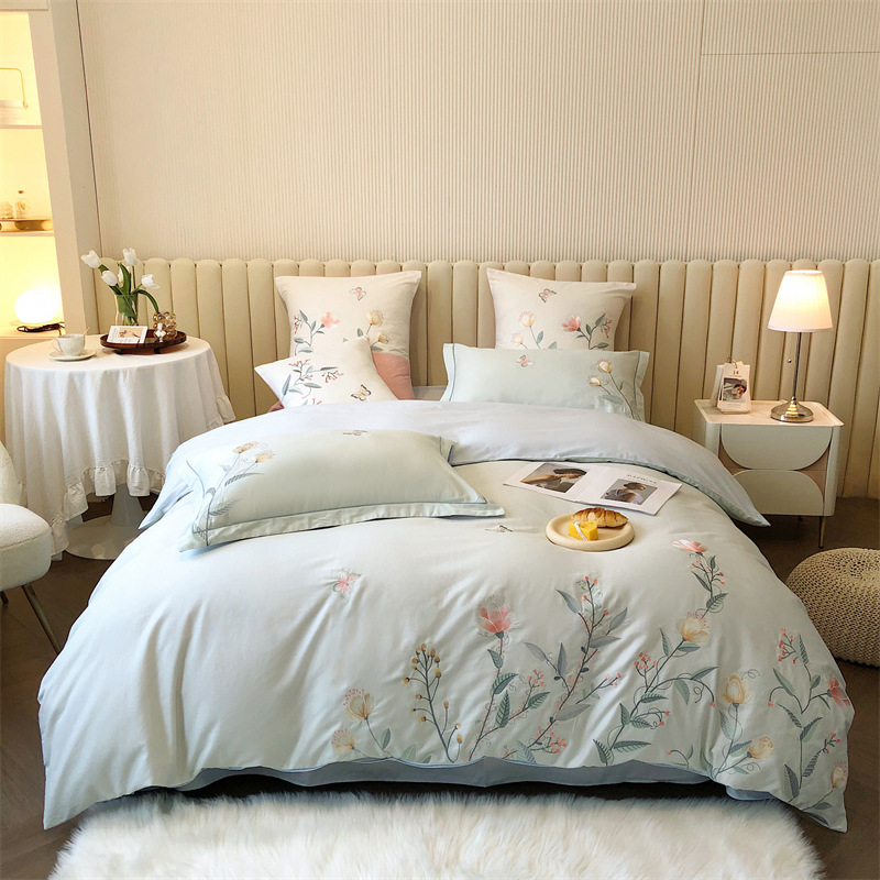 Fresh and Elegant Embroidered Four-piece Set - Morandi Garden Green b12