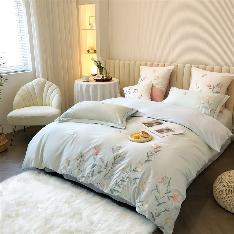 Fresh and Elegant Embroidered Four-piece Set - Morandi Garden Green b12
