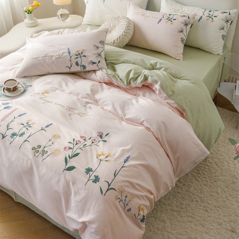 Fresh and Elegant Embroidered Four-piece Set - Pink b15