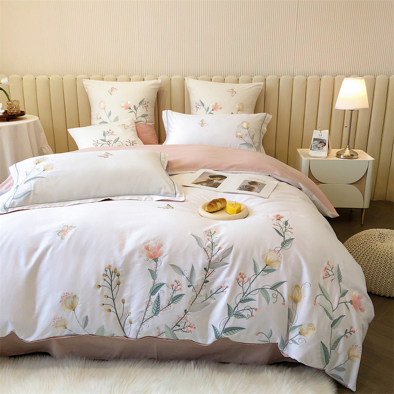 Fresh and Elegant Embroidered Four-piece Set - White b13