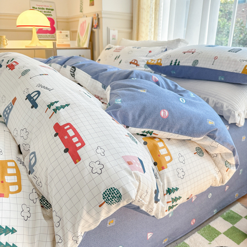 Spring Field Small Fresh Cotton Four-piece Set - Blue b11