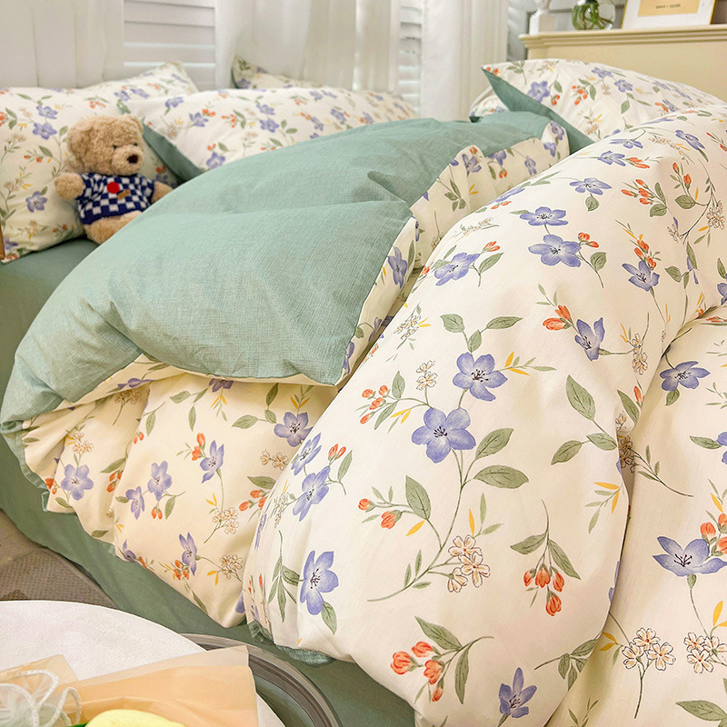 Spring Field Small Fresh Cotton Four-piece Set - Green b7