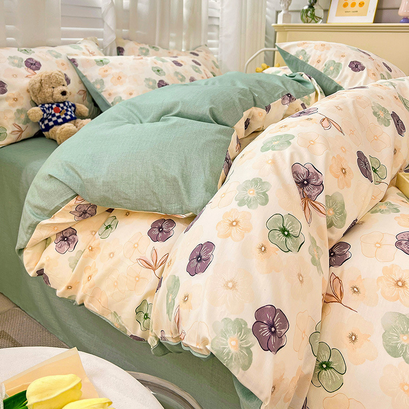 Spring Field Small Fresh Cotton Four-piece Set - Green b7