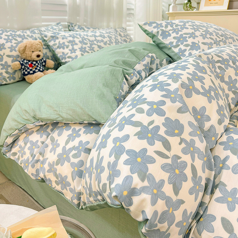 Spring Field Small Fresh Cotton Four-piece Set - Green b7