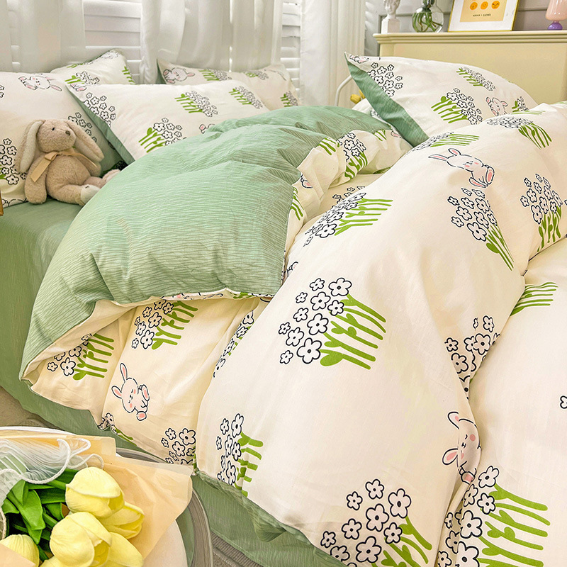 Spring Field Small Fresh Cotton Four-piece Set - Green b7