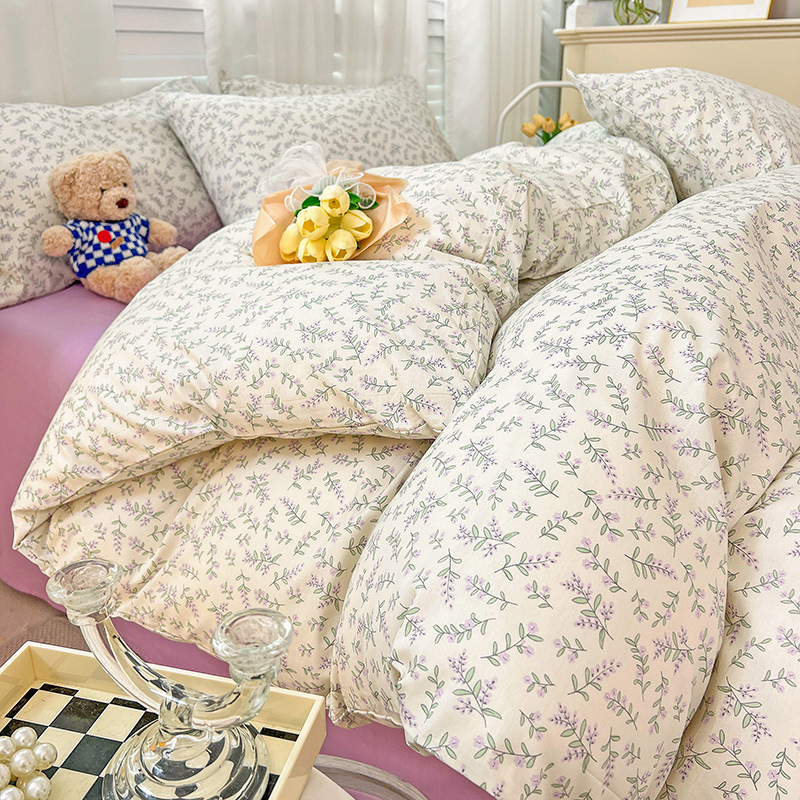 Spring Field Small Fresh Cotton Four-piece Set - Purple b10