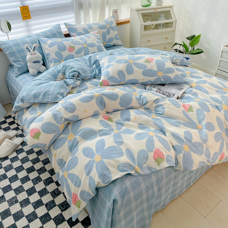 Cartoon Small Fresh Cotton Four-piece Blue Flower Strawberry b46