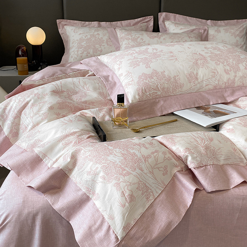 Floral pastoral wide-brimmed cotton four-piece set b53