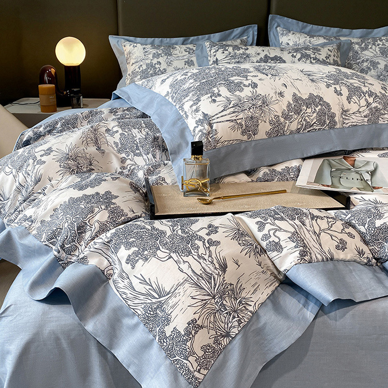 Floral pastoral wide-brimmed cotton four-piece set b53