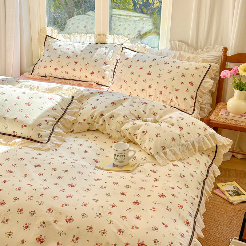 Fragrant style lace style four piece pure cotton set b52