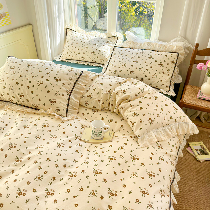 Fragrant style lace style four piece pure cotton set b52