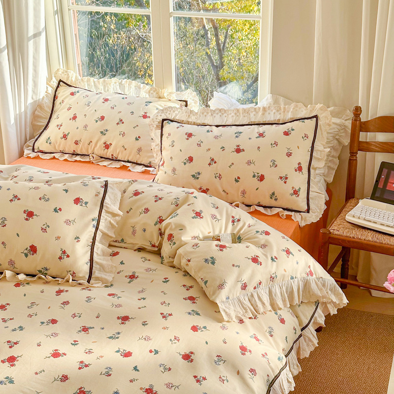Fragrant style lace style four piece pure cotton set b52