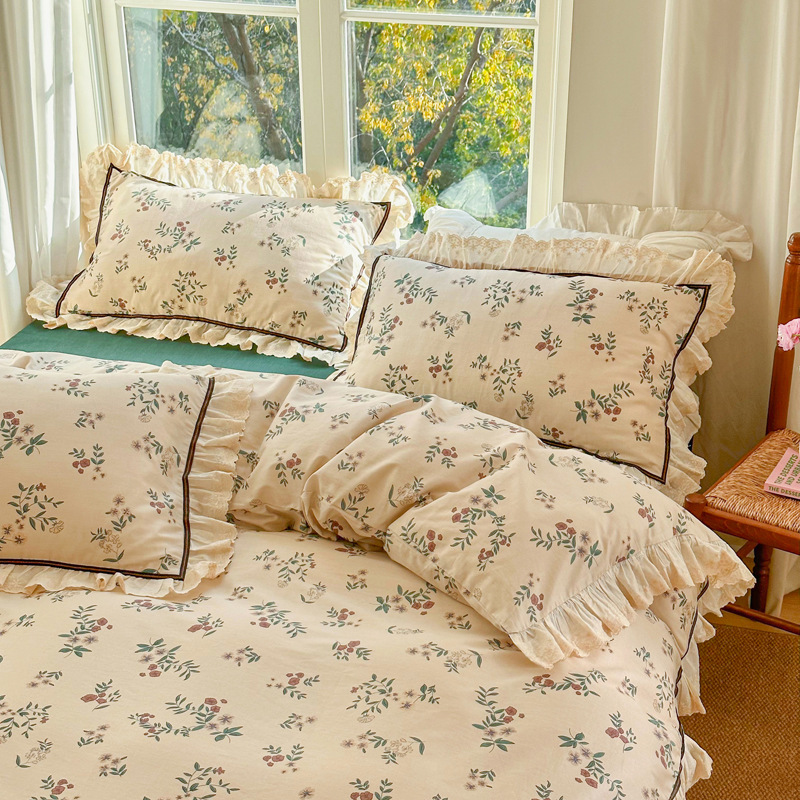 Fragrant style lace style four piece pure cotton set b52