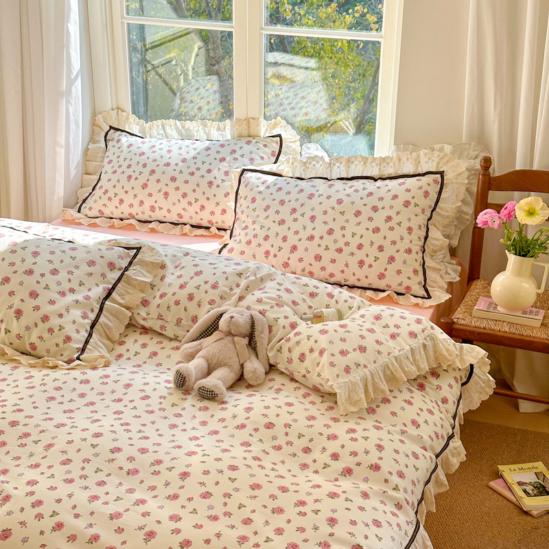 Fragrant style lace style four piece pure cotton set b52