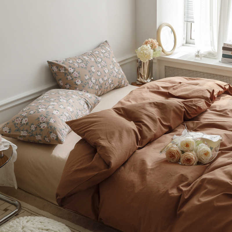 Retro Small Floral Cotton Student Dormitory Three-piece Set b55