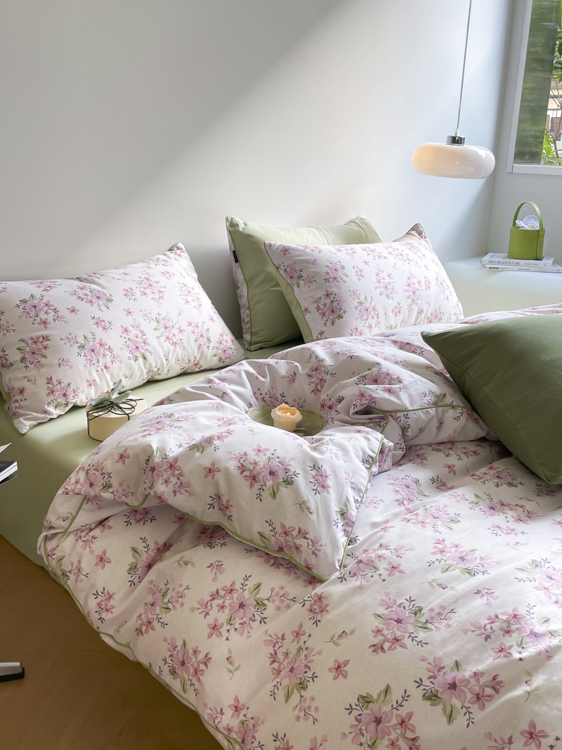 Romantic small floral quilt cover four-piece set-Green b50