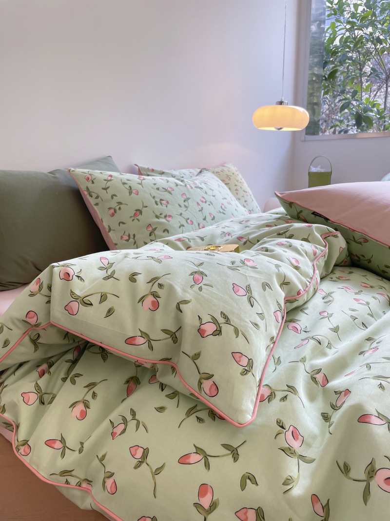 Romantic small floral quilt cover four-piece set-Green b50