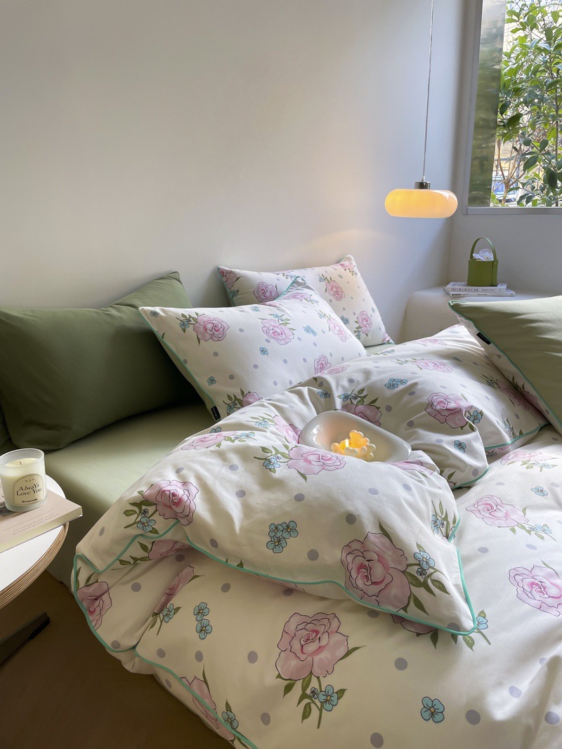 Romantic small floral quilt cover four-piece set-Green b50