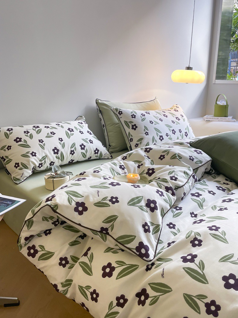 Romantic small floral quilt cover four-piece set-Green b50