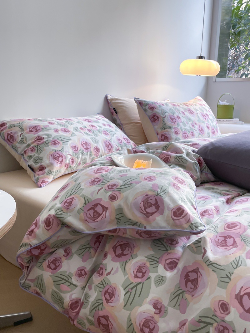 Romantic small floral quilt cover four-piece set-Purple b49