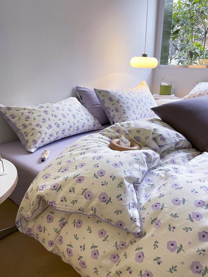 Romantic small floral quilt cover four-piece set-Purple b49