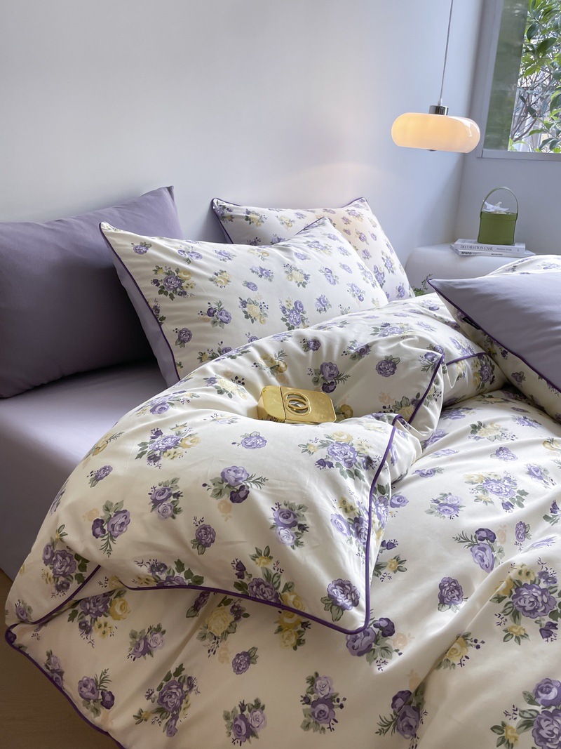Romantic small floral quilt cover four-piece set-Purple b49