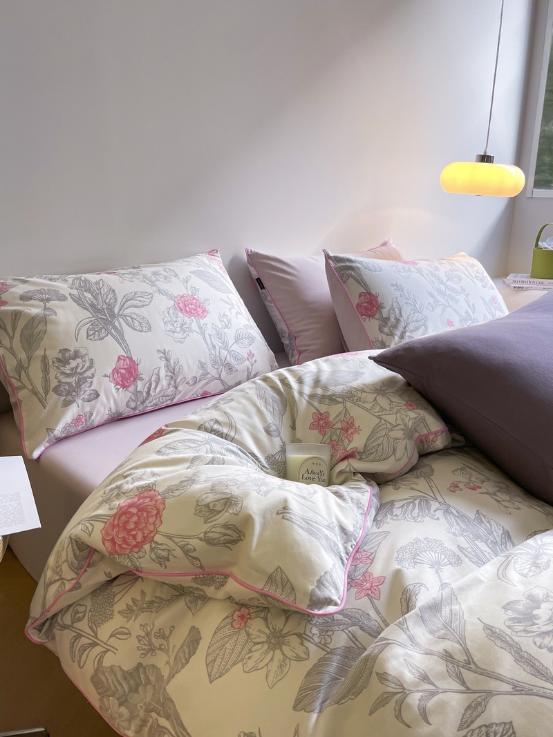 Romantic small floral quilt cover four-piece set-Purple b49