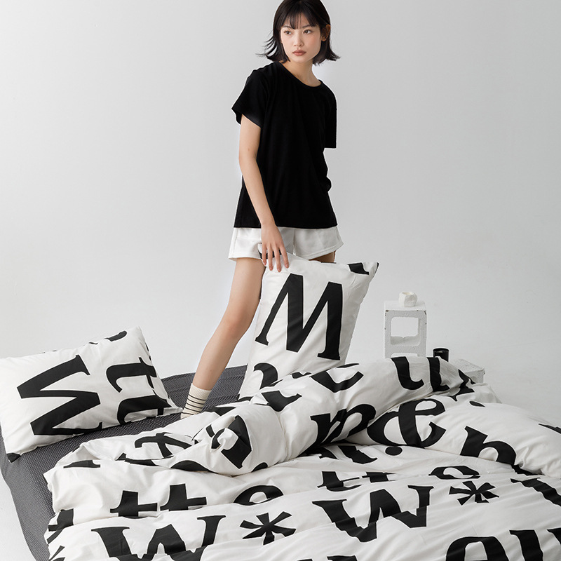 Urban Trend Personalized Cotton Four-piece Set-Black b58