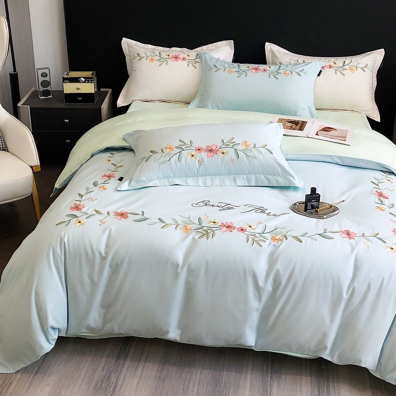 Fresh embroidered cotton solid color four-piece set b66