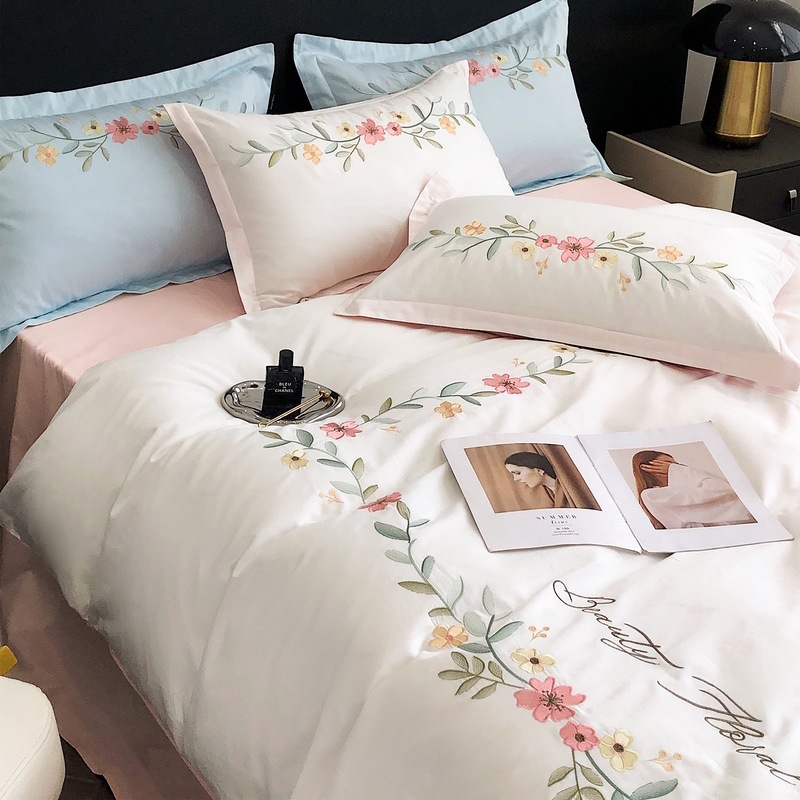 Elegant Embroidered Cotton Bedding - Chenyu White b65