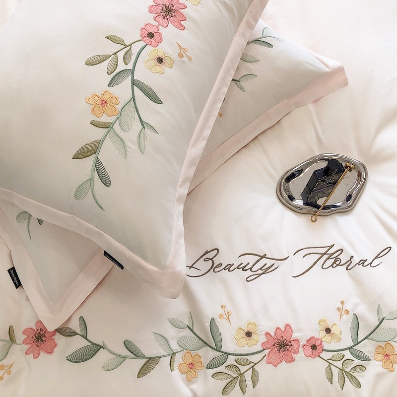 Elegant Embroidered Cotton Bedding - Chenyu White b65