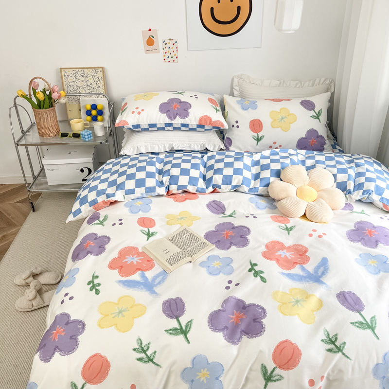 Floral Small Fresh Cotton Four-piece Set-Blue b64