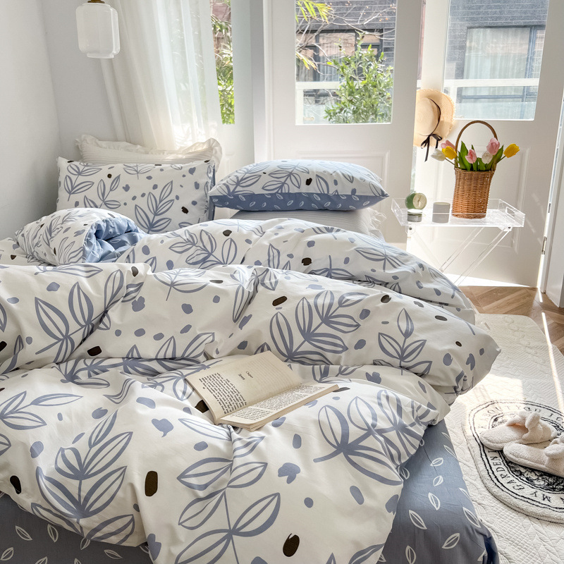 Floral Small Fresh Cotton Four-piece Set-Blue b64