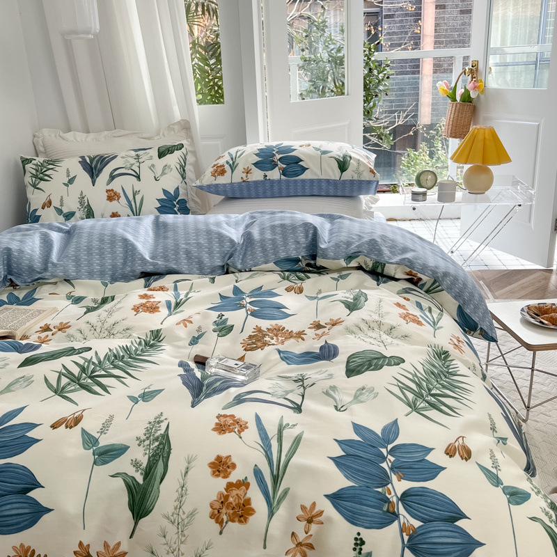 Floral Small Fresh Cotton Four-piece Set-Blue b64
