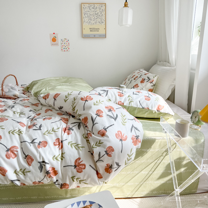 Floral Small Fresh Cotton Four-piece Set-Green b63