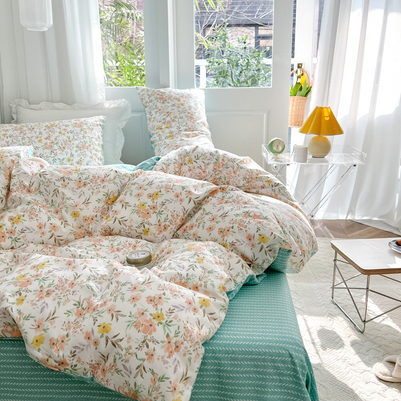 Floral Small Fresh Cotton Four-piece Set-Green b63