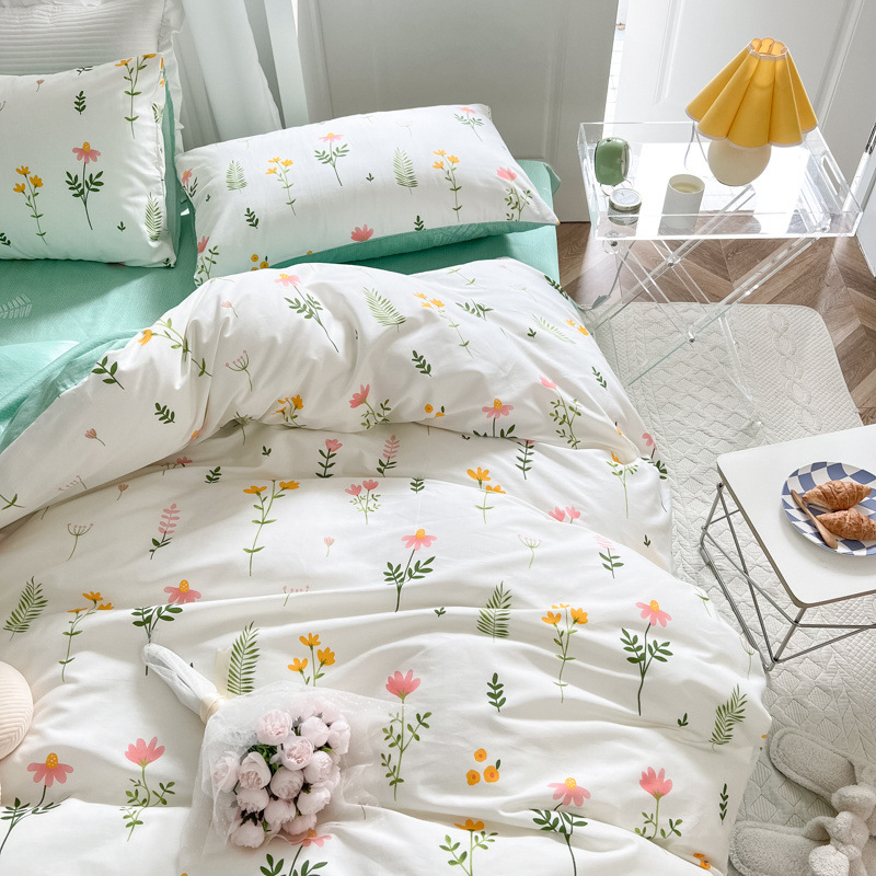 Floral Small Fresh Cotton Four-piece Set-Green b63