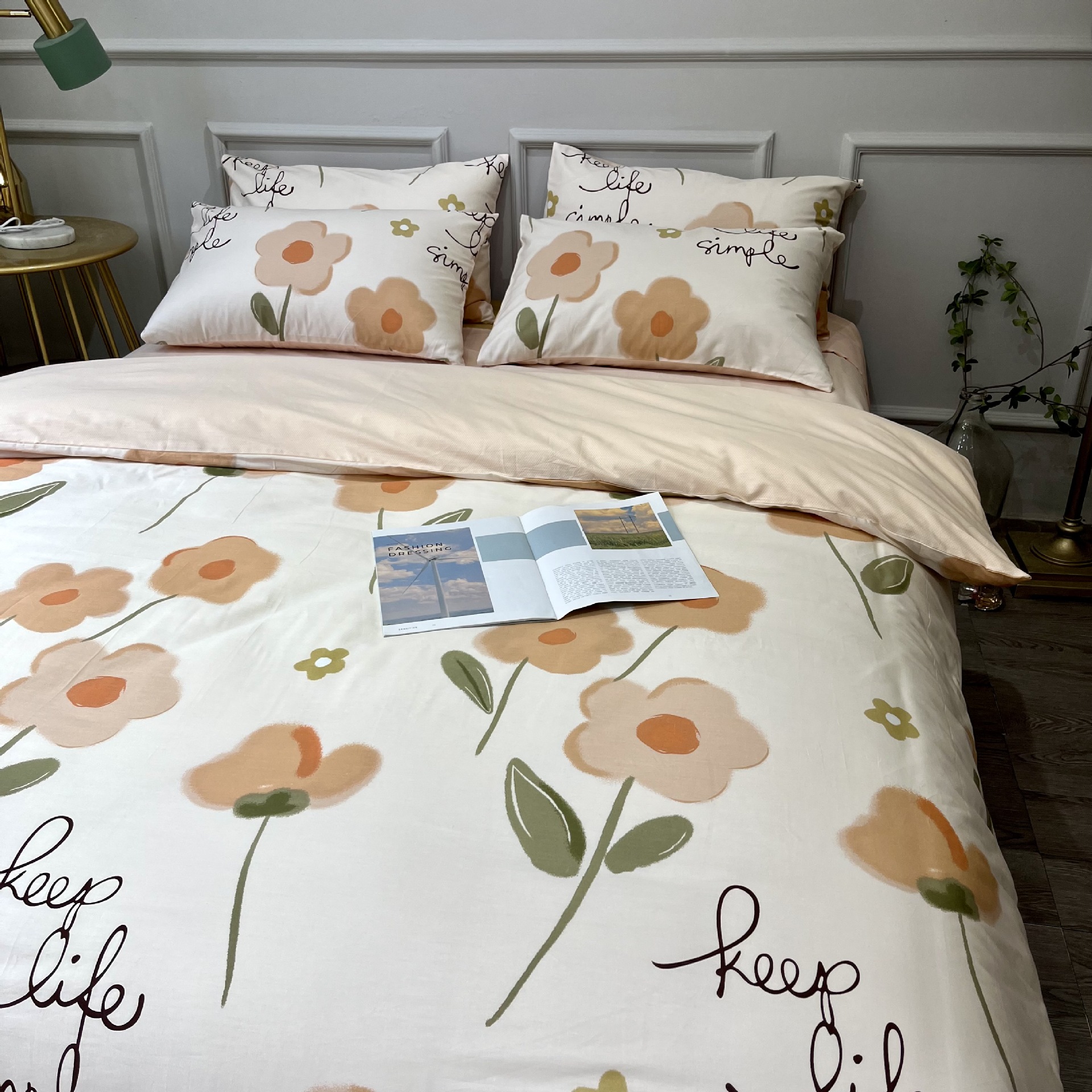 Fresh small floral cotton four-piece set b68