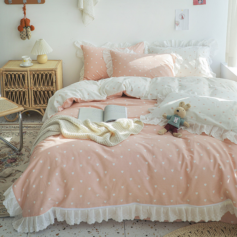 Princess cotton quilt cover fitted sheet-Love Pink b70