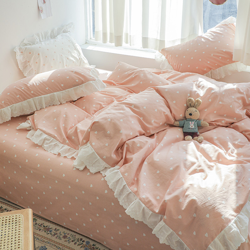 Princess cotton quilt cover fitted sheet-Love Pink b70